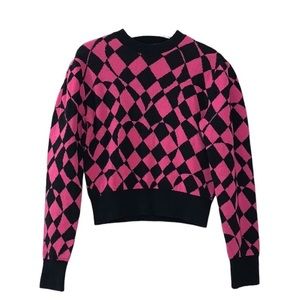 MSGM Milano Argyle Sweater Pink Black Medium Heart Knit Puff Sleeve Wool Blend